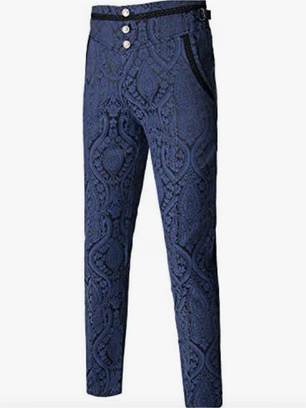 VATPAVE Gothic Vampire Ball Pants Steampunk Victorian Brocade Trousers Blue XXL